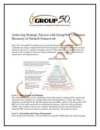 Achieving Strategic Success with Group50 Business Hierarchy of Needs Framework