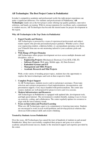 IEEE project center in Pudukkottai