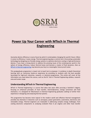 Power Up Your Career with MTech in Thermal Engineering