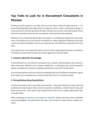 Top Traits to Look for in Recruitment Consultants in Mumbai