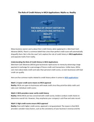 The Role of Credit History in MCA Applications Myths vs. Reality
