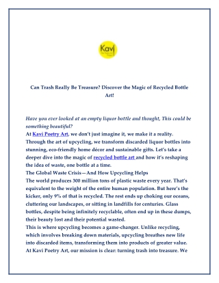 Can Trash Really Be Treasure - Discover the Magic of Recycled Bottle Art!