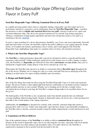 Nerd Bar Disposable Vape Offering Consistent Flavor in Every Puff