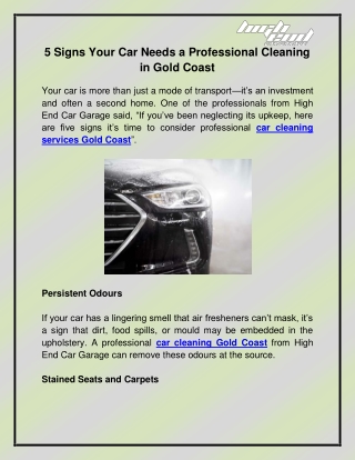 Car Cleaning Services  Gold Coast