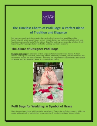 The Timeless Charm of Potli Bags A Perfect Blend of Tradition and Elegance