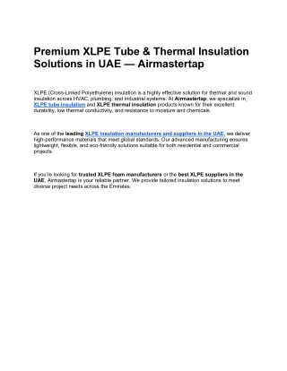 Premium XLPE Tube & Thermal Insulation Solutions in UAE — Airmastertap