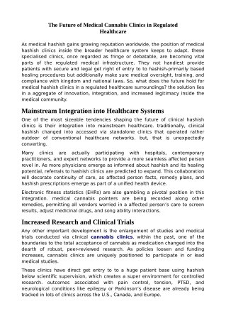 The Future of Medical Cannabis Clinics in Regulated Healthcare