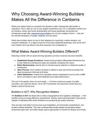 Choosing Award-Winning Builders in Canberra: A Smart Move