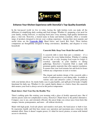 Enhance Your Kitchen Experience with StoreA2z’s Top-Quality Essentials