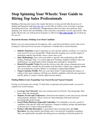 Guide to Hiring Top Sales Professionals
