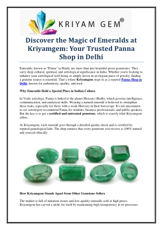 Certified Emeralds at KriyamGem – Trusted Panna Shop in Delhi