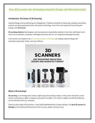 How 3D Scanners Are Reshaping Industrial Design and Manufacturing?