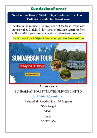 Sundarban Tour 2 Night 3 Days Package Cost From Kolkata | sundarbanforest.com