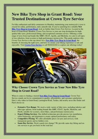 New Bike Tyre Shop in Grant Road