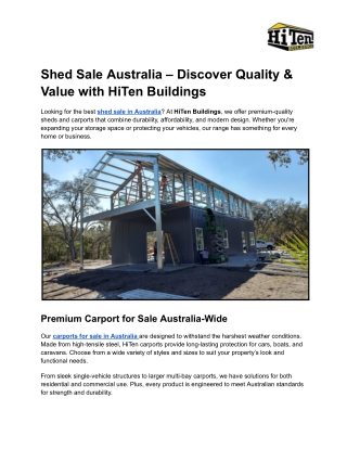 Shed Sale Australia – Discover Quality & Value with HiTen Buildings