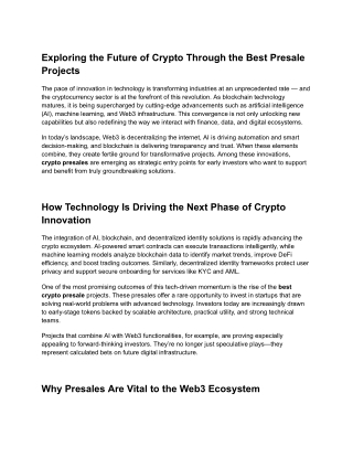 Exploring the Future of Crypto Through the Best Presale Projects