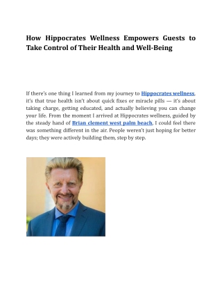 How Hippocrates Wellness Empowers Guests to Take Control of Their Health and Well-Being