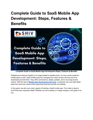 Build a SaaS Mobile App: Steps & Features
