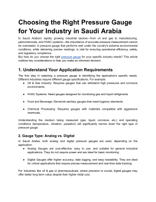 Choosing the Right Pressure Gauge for Your Industry in Saudi Arabia