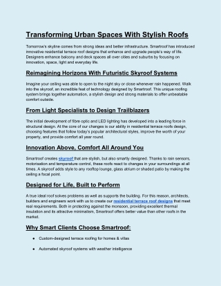 Transforming Urban Spaces With Stylish Roofs