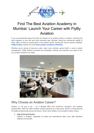 Find The Best Aviation Academy in Mumbai: Launch Your Career with FlyBy Aviation