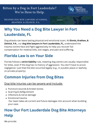 Get Justice with a Top Dog Bite Lawyer Fort Lauderdale FL – Call Ginnis, Krathen, & Zelnick, P.A.
