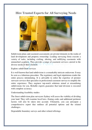 Hire Trusted Experts for All Surveying Needs