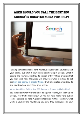 When Should You Call the Best SEO Agency in Greater Noida for Help