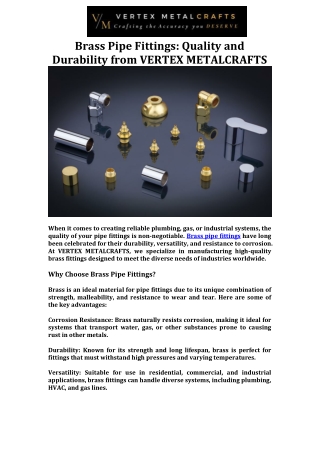 Brass Pipe Fittings Quality and Durability from VERTEX METALCRAFTS