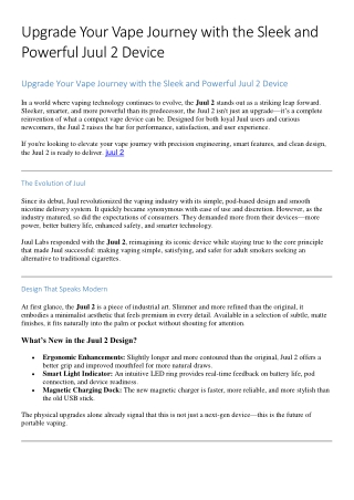 Upgrade Your Vape Journey with the Sleek and Powerful Juul 2 Device