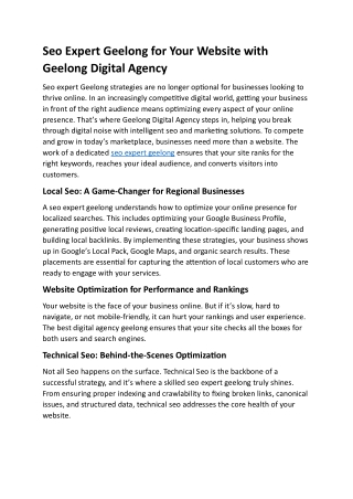 Seo Expert Geelong for Your Website with Geelong Digital Agency