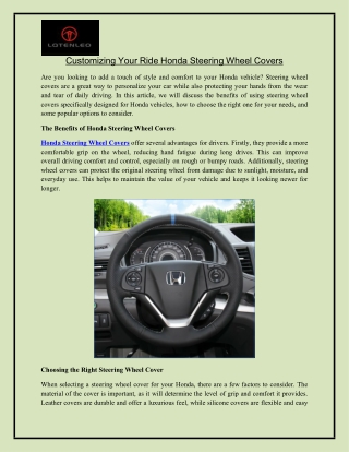 Customizing Your Ride Honda Steering Wheel Covers