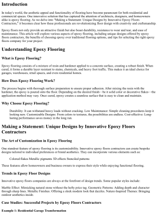 Making a Statement: Unique Designs by Innovative epoxy floors contractors.