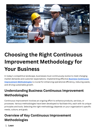 Choosing the Right Continuous Improvement Methodology for Your Business