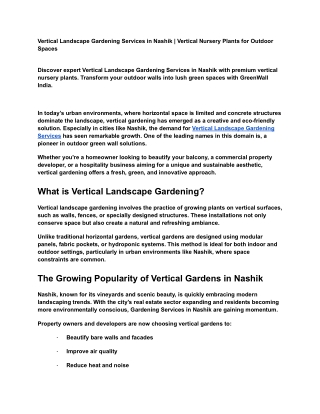 Vertical Landscape Gardening Services in Nashik _ Vertical Nursery Plants for Outdoor Spaces