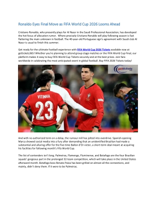 Ronaldo Eyes Final Move as FIFA World Cup 2026 Looms Ahead