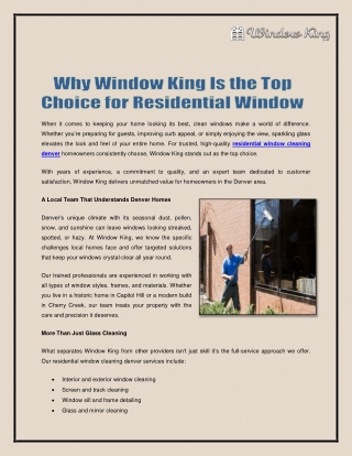 Why Window King Is the Top Choice for Residential Window Cleaning Denver Homeowners Trust