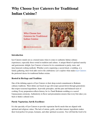 Why Choose Iyer Caterers for Traditional Indian Cuisine