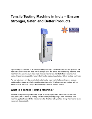 Tensile Testing Machine in India – Ensure Stronger, Safer, and Better Products