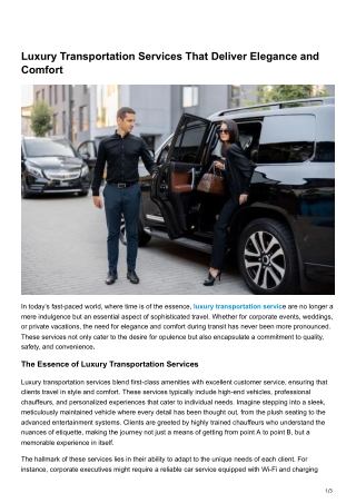 Luxury Transportation Services That Deliver Elegance and Comfort