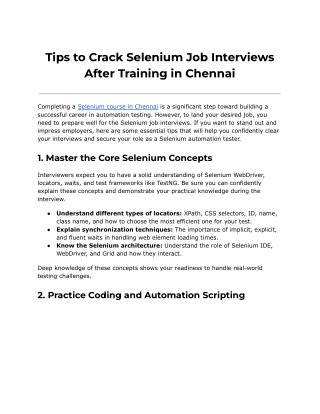 Selenium Interview Preparation Guide for Chennai Training Graduates