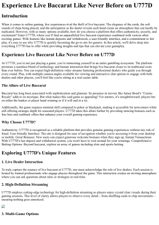 Experience Live Baccarat Like Never Before on U777D