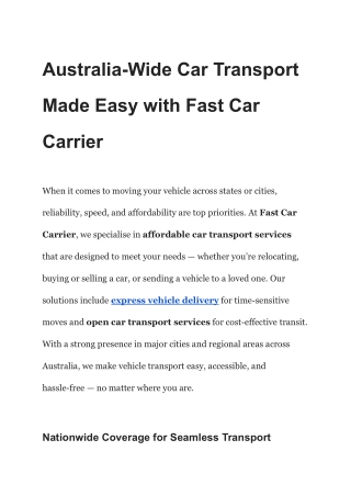 Australia-Wide Car Transport Made Easy with Fast Car Carrier