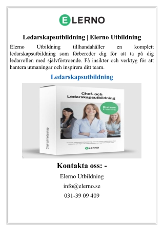 Ledarskapsutbildning  Elerno Utbildning