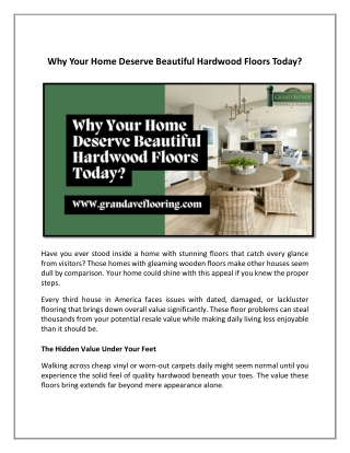 Why Your Home Deserve Beautiful Hardwood Floors Today