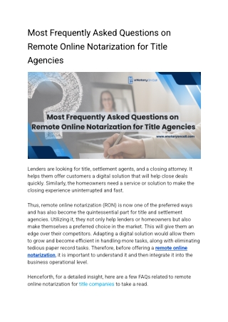 Remote Online Notarization for Title Agencies
