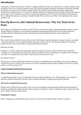 Post-Op Recovery after Subtotal Hysterectomy: Why You Need Gel Ice Packs