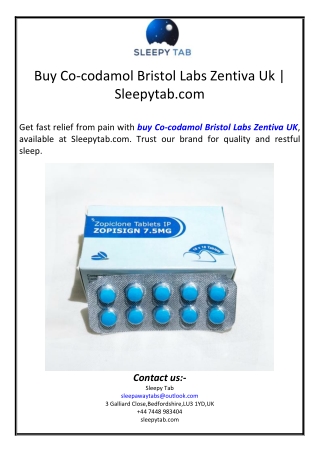 Buy Co-codamol Bristol Labs Zentiva Uk | Sleepytab.com