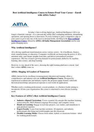 Best Artificial Intelligence Course to Future