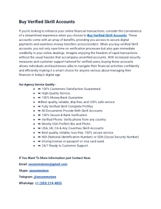 You can Buy Verified Skrill Accounts with confidence and security.